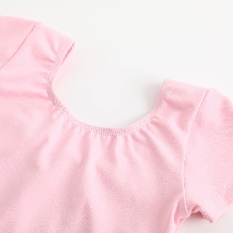 Swiga Girls Short Sleeve Ballet Dress Kids Dance Leotard Skirt Set