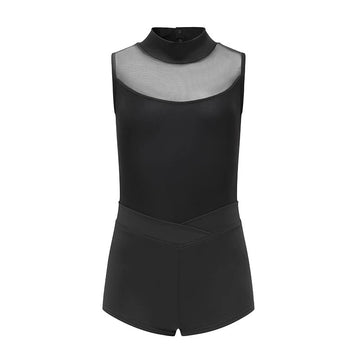 Swiga Teenagers Black Sleeveless High Neck Modern Dance Outfit Set