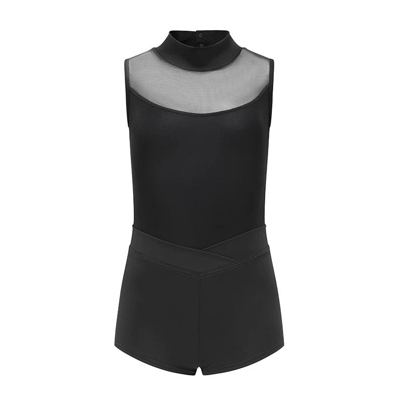 Swiga Teenagers Black Sleeveless High Neck Modern Dance Outfit Set