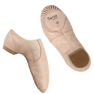 Swiga Professional Teacher Jazz Dance Shoes Real Leather Soft Sole Low Top Heeled Flesh Pink