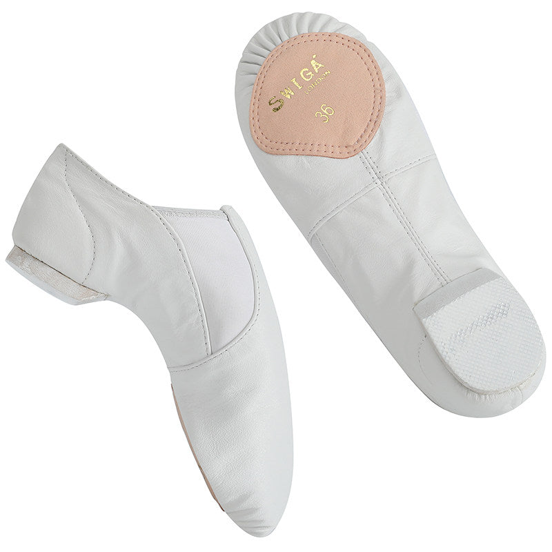 Swiga Professional Teacher Jazz Dance Shoes Real Leather Soft Sole Low Top Heeled Flesh Pink